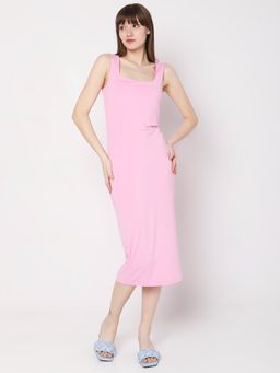 VERO MODA - Women Solid Pink Bodycon Dress