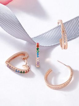 Zaveri Pearls - Set of 2 Multicolor Cubic Zirconia Contemporary Hoop Earrings-ZPFK13361