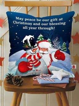 Indigifts - Christmas Everyday Gift Peace Be Gift and Blessing Santa Claus Blue Printed Cushion