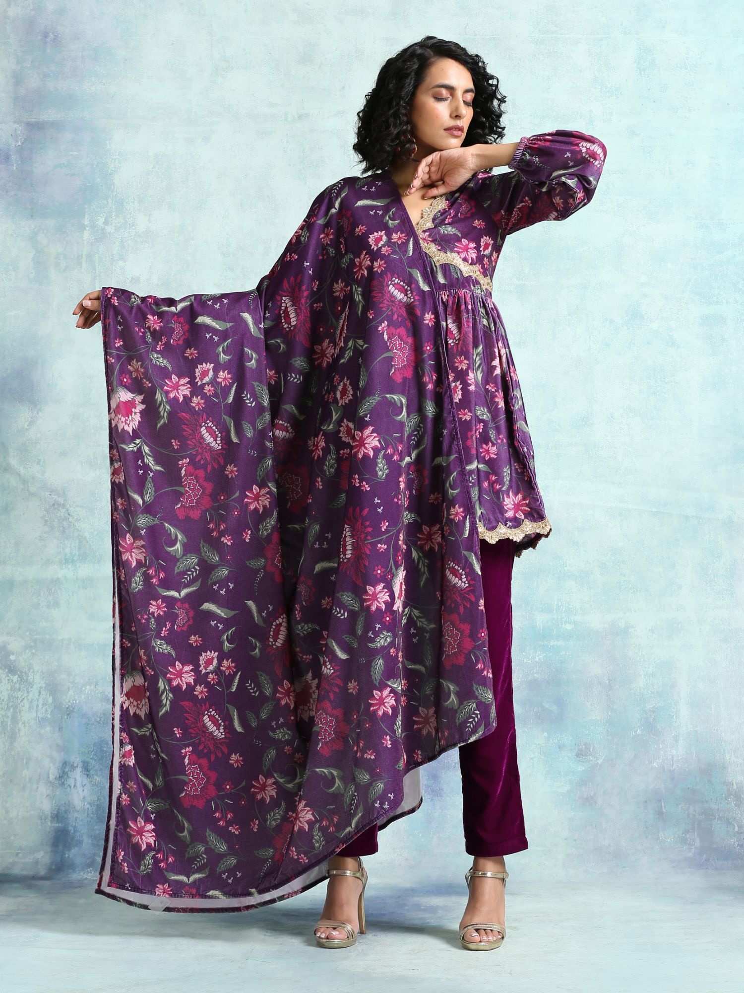 truebrowns Purple Printed Velvet Shawl-picture-19