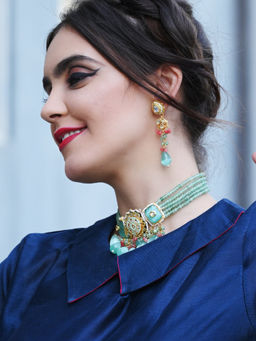 Odette - Green Rhinestone Jewellery Set (Set of 2)