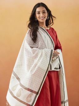 Fabindia - Natural Cotton Silk Blend Block Printed Dupatta