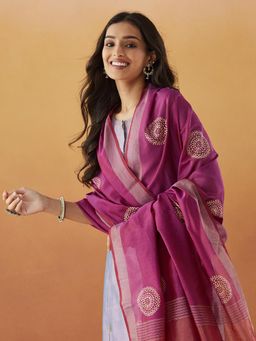 Fabindia - Magenta Cotton Silk Blend Block Printed Dupatta