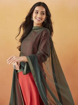 Fabindia - Green Cotton Silk Woven Dupatta