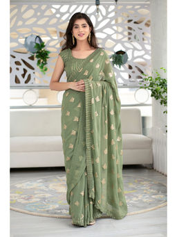 Label Shaurya Sanadhya - Olive Green Sequin Work Saree