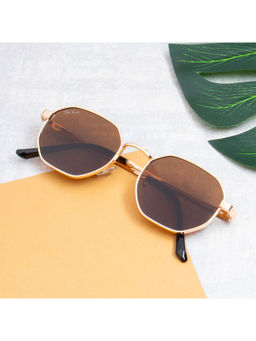 TED SMITH - Unisex Polycarbonate Uv Protection Full Rim Hexagon Shape Brown Lens Sunglasses