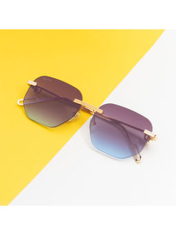 TED SMITH - Unisex Polycarbonate Uv Protection Rimless Square Shape Purple Lens Sunglasses