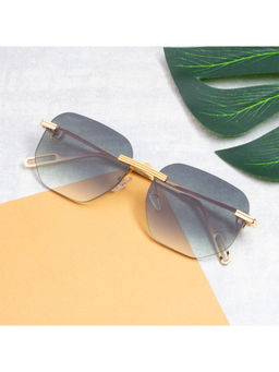 TED SMITH - Unisex Polycarbonate Uv Protection Rimless Square Shape Green Lens Sunglasses