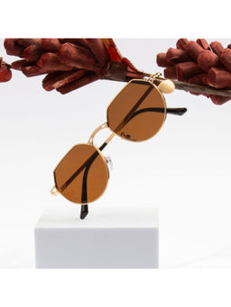 TED SMITH - Unisex Polycarbonate Uv Protection Full Rim Hexagonal Shape Brown Lens Sunglasses