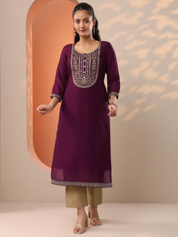Libas - Purple Embroidered Sequined Straight Kurta