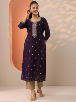 Libas - Purple Embroidered Sequined Straight Kurta