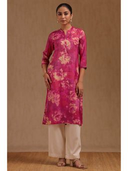 Soch - Women Fuchsia Pink Tissue Floral Printed Kurta