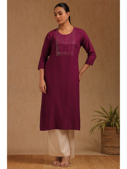 Soch - Women Wine Rayon Embroidered Sequined Kurta