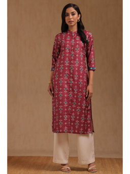 Soch - Women Maroon Rayon Bandhani Printed Kurta