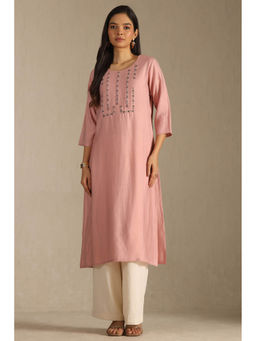 Soch - Women Pink Gadwal Embroidered Cut Dana Work Kurta