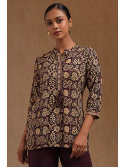 Soch - Women Brown Rayon Botanical Floral Printed Tunic