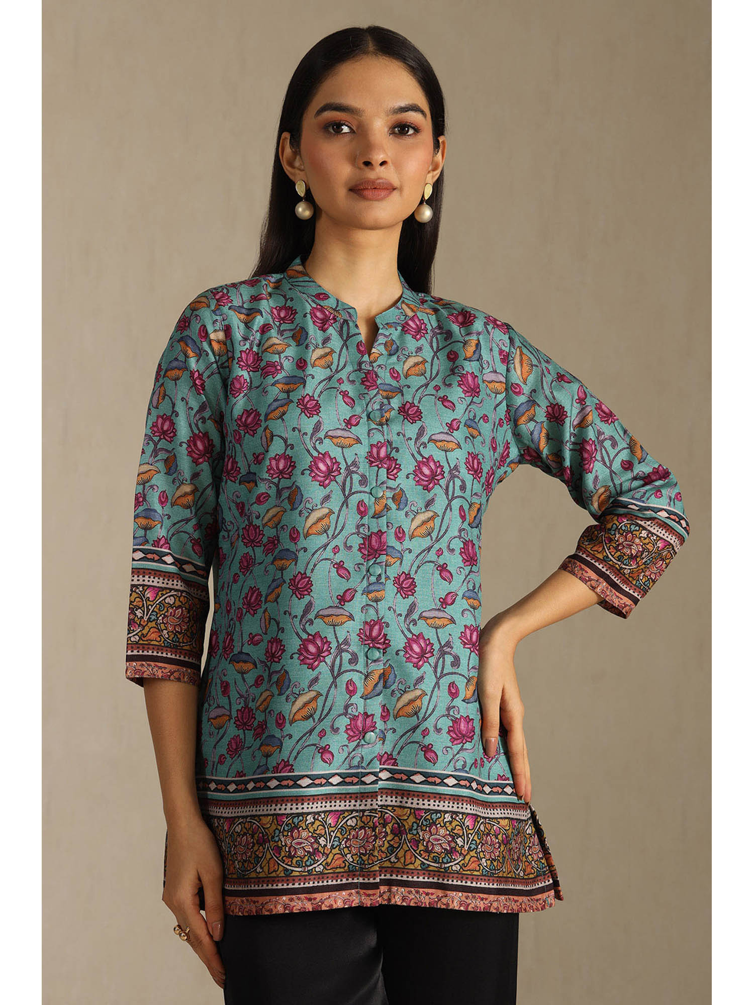 soch Women Blue Art Silk Floral Printed Tunic-picture-33