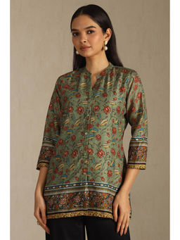 Soch - Women Green Art Silk Floral Printed Tunic