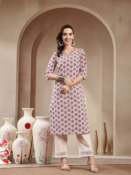 Stylum - Women Pink Printed Cotton Straight Kurta