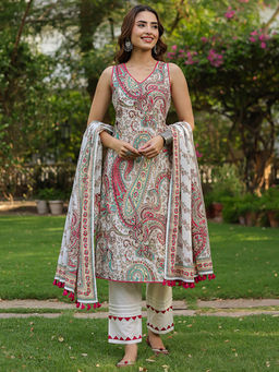 Rain & Rainbow - Women Multi-Color Paisley Printed Kurta with Pant and Dupatta