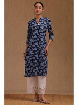 Soch - Women Navy Blue Cotton Floral Printed Kurta