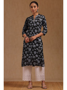 Soch - Women Black Cotton Floral Printed Kurta