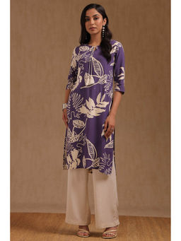 Soch - Women Purple Rayon Botanical Printed Sequined Kurta