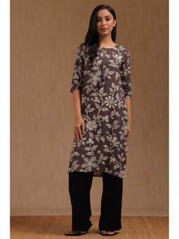 Soch - Women Brown Rayon Floral Printed Sequined Kurta