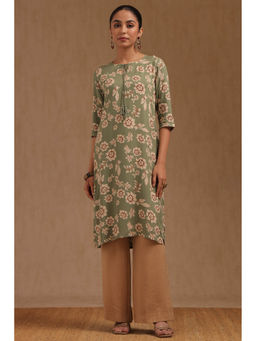 Soch - Women Green Rayon Floral Printed Sequined Kurta