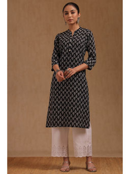 Soch - Women Black Cotton Botanical Printed Kurta