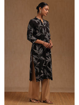 Soch - Women Black Rayon Botanical Printed Kurta