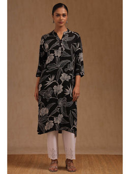 Soch - Women Black Rayon Floral Printed Kurta