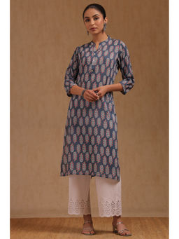 Soch - Women Blue Cotton Botanical Floral Printed Kurta