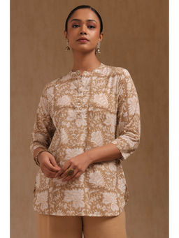 Soch - Women Beige Cotton Floral Printed Tunic
