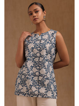 Soch - Women Blue Cotton Floral Printed Tunic