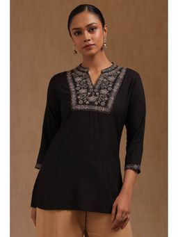 Soch - Women Black Rayon Floral Embroidered Tunic