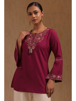 Soch - Women Magenta Rayon Floral Embroidered Tunic