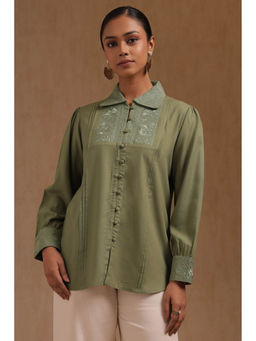 Soch - Women Olive Rayon Embroidered Thread Work Tunic