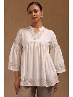 Soch - Women White Rayon Floral Embroidered Tunic