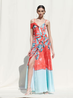 MANDIRA WIRK - Wrap Panelled Dress Andbelt Details Red, Blue (Set of 2)