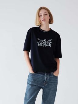 MISCHIEF MONKEY - Printed Black Oversize T-Shirt