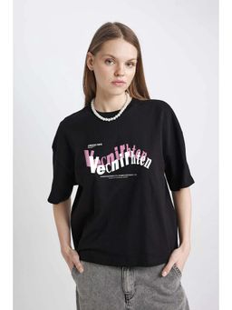 MISCHIEF MONKEY - Printed Black Oversize T-Shirt