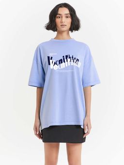 MISCHIEF MONKEY - Printed Blue Oversize T-Shirt