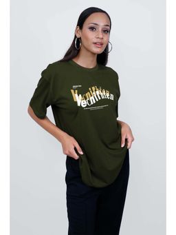 MISCHIEF MONKEY - Printed Olive Green Oversize T-Shirt