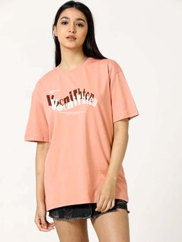 MISCHIEF MONKEY - Printed Peach Oversize T-Shirt