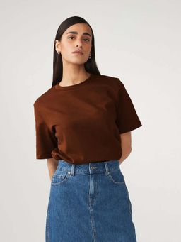 MISCHIEF MONKEY - Solid Brown Oversize T-Shirt