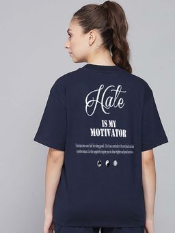 MISCHIEF MONKEY - Printed Navy Blue Oversize T-Shirt