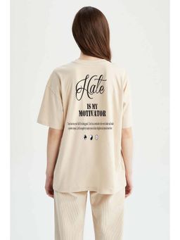 MISCHIEF MONKEY - Printed Beige Oversize T-Shirt