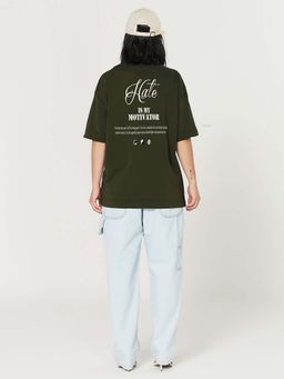 MISCHIEF MONKEY - Printed Olive Oversize T-Shirt