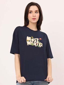 MISCHIEF MONKEY - Navy Blue Oversize T-Shirt